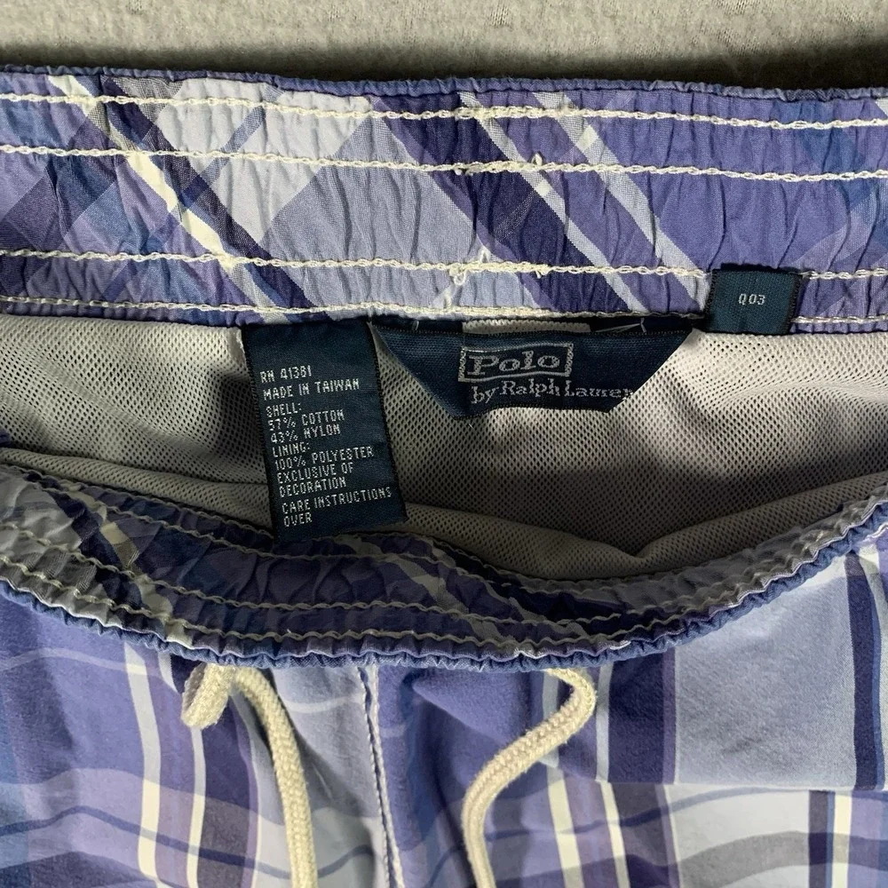 Vtg Polo Ralph Lauren Swim Trunks Mens XL Blue Plaid Mesh Lined Y2K 4 In